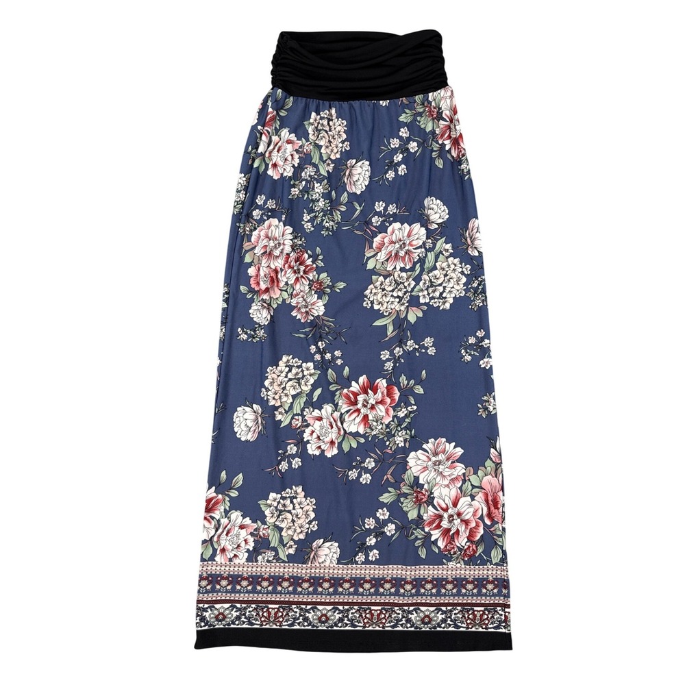 Apt. 9 Navy Blue Floral Print Pull On High Waist Maxi Long Dress Skirt Womens S